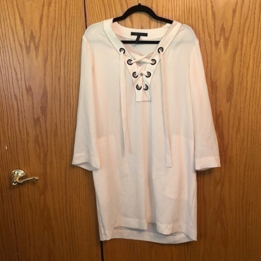 BCBG Max Azria Tonya Lace-up Tunic Dress Cream Long Sleeve Sz Small